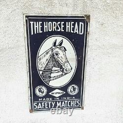 1900s Vintage The Horse Head Wimco Safety Matches Advertising Enamel Sign Rare