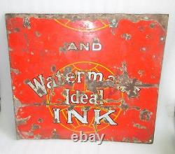1920'S Vintage Old Rare Collectible WATERMAN'S INK Porcelain Enamel Sign ADV EHS