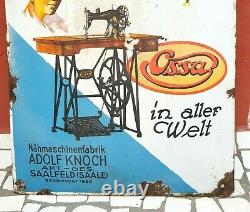 1920 Vintage Rare Ossa Alter Welt Sewing Machine Boos & Hahn Enamel Sign Germany