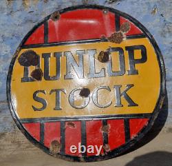 1920's Old Vintage Rare Double Sided Dunlop Stock Ad Porcelain Enamel Sign Board