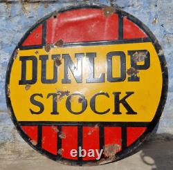 1920's Old Vintage Rare Double Sided Dunlop Stock Ad Porcelain Enamel Sign Board