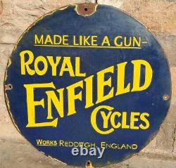 1920's Old Vintage Rare Royal Enfield Motor Cycles Porcelain Enamel Sign Board