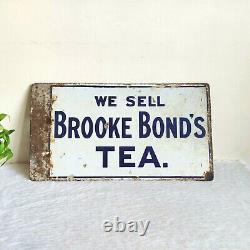 1920s Vintage Brooke Bond's Tea Blue White Enamel Dual side Sign Board Rare