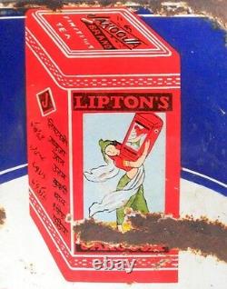 1930'S Vintage Old Rare Collectible LIPTON TEA Ad Porcelain Enamel Sign Board