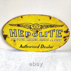 1930 Vintage Hepolite Double Sided Advertising Enamel Sign Rare Automobile EB190