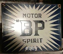 1930's Old Antique Vintage Rare BP Spirit Motor Oil Porcelain Enamel Sign Board