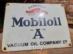 1930's Old Antique Vintage Rare Gargoyle Mobil Oil A Porcelain Enamel Sign Board