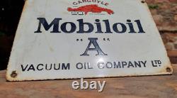 1930's Old Antique Vintage Rare Gargoyle Mobil Oil A Porcelain Enamel Sign Board