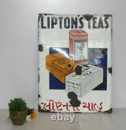 1930's Old Rare Vintage Lipton Tea Advertising Enamel Sign Board Decorative