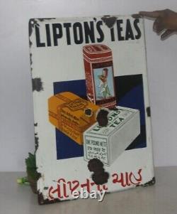 1930's Old Rare Vintage Lipton Tea Advertising Enamel Sign Board Decorative