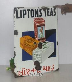 1930's Old Rare Vintage Lipton Tea Advertising Enamel Sign Board Decorative
