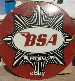 1930's Old Vintage Rare BSA Gold Star Porcelain Enamel Sign Board Collectible