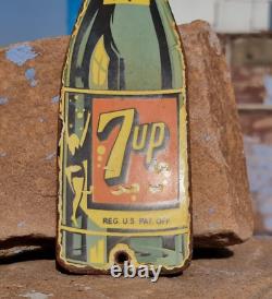 1930's Old Vintage Very Rare 7UP Adv. Bottle Shape Porcelain Enamel Sign Board