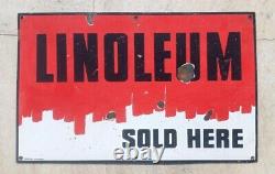 1930's Rare Vintage Linoleum Sold Here Advertising Porcelain Enamel Sign Board