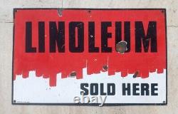 1930's Rare Vintage Linoleum Sold Here Advertising Porcelain Enamel Sign Board