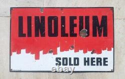 1930's Rare Vintage Linoleum Sold Here Advertising Porcelain Enamel Sign Board