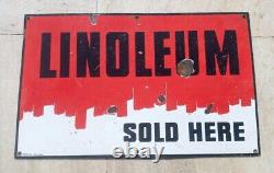 1930's Rare Vintage Linoleum Sold Here Advertising Porcelain Enamel Sign Board