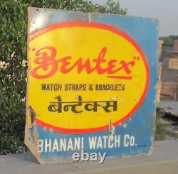 1930's Vintage Rare Old Bentex Watches & Straps Ad Porcelain Enamel Sign Board