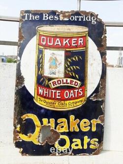 1930's Vintage Rare Quaker Rolled White Oats Ad Porcelain Enamel Sign Board USA