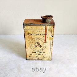 1930s Vintage Parrot Brand Fine Copal Varnish Advertising Tin Box Rare USA