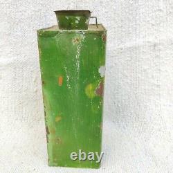 1940 Vintage Oil Tin Can Advertising Rare 1 Gallon Tribal Adivasi Graphics Green