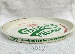 1940 Vintage Rare Double Sided Carlsberg Pilsner Breweriana Advertising Tin Tray