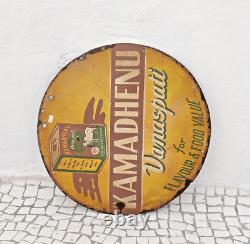 1940s Vintage Kamadhenu Vanaspati Advertising Enamel Sign Board Round Rare EB703