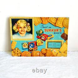 1940s Vintage Sukkur's Biscuits Confectionery Advertising Metal Sign Board Rare