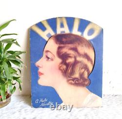 1940s Vintage Unique Die Cut Halo Shampoo Advertising Cardboard Sign Rare CB881