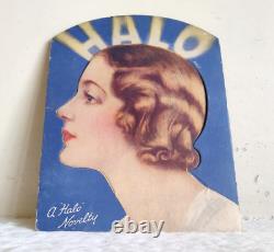 1940s Vintage Unique Die Cut Halo Shampoo Advertising Cardboard Sign Rare CB881