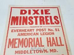 1941 DIXIE MINSTRELS Event Poster Sign Cardstock American Legion VINTAGE RARE