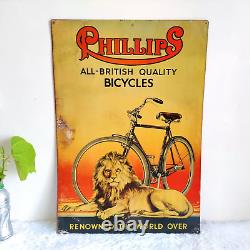 1950 Vintage Phillips Bicycles Advertising Litho Tin Sign Rare Collectible TS433