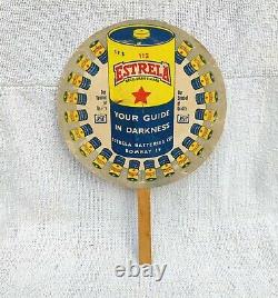 1950s Vintage Estrela Batteries Advertising Paper Sign Board Hand Fan Rare CB191