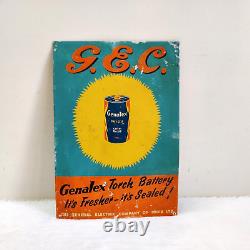1950s Vintage GEC Genalex Torch Battery Advertising Metal Sign Board Rare 612