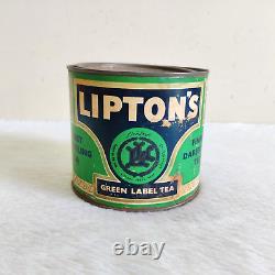 1950s Vintage Liptons Green Label Tea Advertising Tin Box Rare Decorative TB45