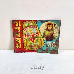 1950s Vintage Old Monkey Boy Bidi Cigarette Advertising Tin Sign Board Rare S36