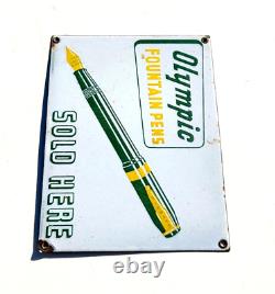 1950s Vintage Olympic Fountain Pens Advertising Enamel Sign Board Old Rare EB293