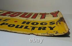 19 Rare Old Vintage 1950s EQUITY FEED METAL FARM SIGN CATTLE HOGS SHEEP POULTRY