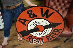 3' RARE Vintage 1950's A&W Root Beer Restaurant Soda Pop Gas Oil Metal Sign