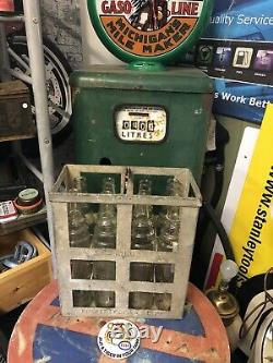 8 Rare Vintage Glass Esso Oil Lube Bottles & Crate Garage Display Film Props