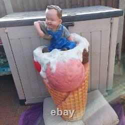 Advertising Vintage Original Fibreglass Giant Ice Cream Cone With Small Boy Rare
