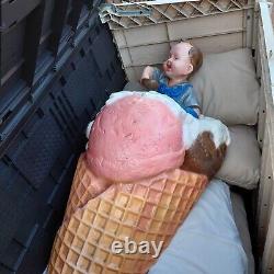 Advertising Vintage Original Fibreglass Giant Ice Cream Cone With Small Boy Rare