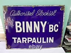 Antique Vintage Advt Tin Enamel Porcelain Sign Board Binny-BC Tarpaulin Rare b1