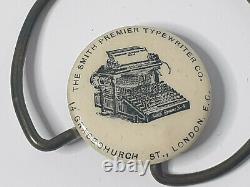Antique Vintage Smith Premier Typewriter Co Advertising Paperclip Badge RARE