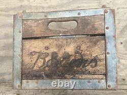 Antique/vintage Borden Milk Crate 47 Wood & Metal With 12 Quart Bottles Rare