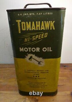 BARN FIND Vintage TOMAHAWK HI-SPEED Motor Oil Can 2 Gallons RARE