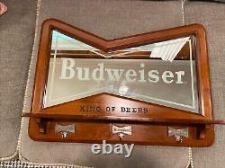 BUDWEISER Bar Mirror Vintage Advertising Wood Sign Coat Hook 18 x 24 Rare