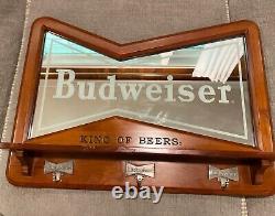 BUDWEISER Bar Mirror Vintage Advertising Wood Sign Coat Hook 18 x 24 Rare
