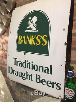 Bankss Enamel Sign Original Old Rare Advertising Antique Vintage Man Cave Beer
