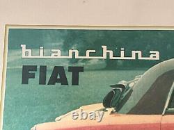 Bianchina Car Print Fiat Advertising Cardboard Couple L65 h42 Rare Vintage